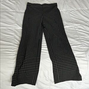Elegant Black Checkered Wide Leg Pants